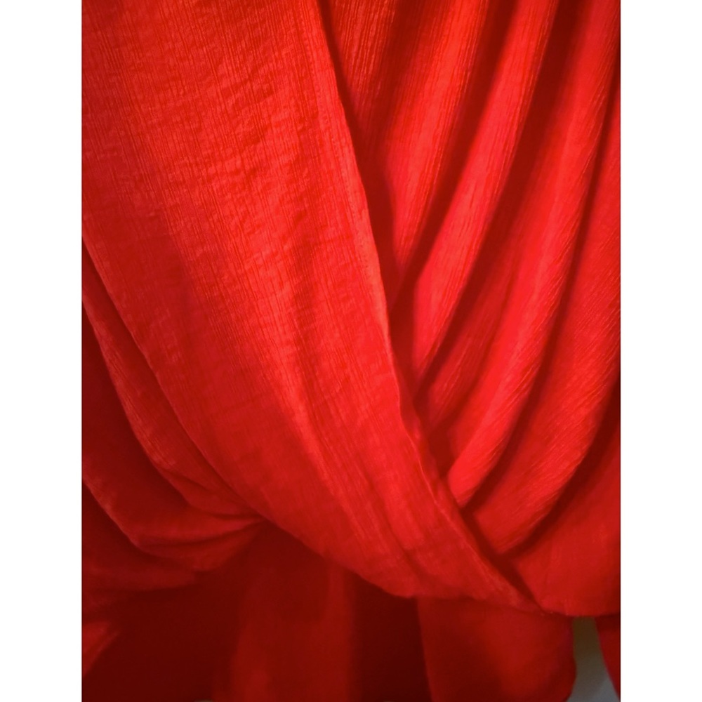 NEW FREE PEOPLE LADY LUCK RED ORANGE DRAPEY WRAP PLUNGE V-NECK BLOUSE SMALL HOT! - Picture 9 of 16